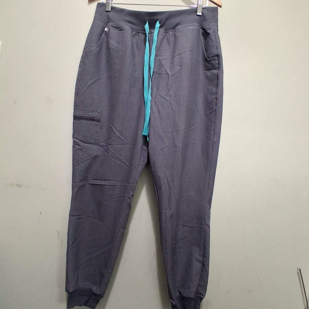 FIGS Technical Collection Jogger Scrub Pants Charcoal Grey Teal Large L